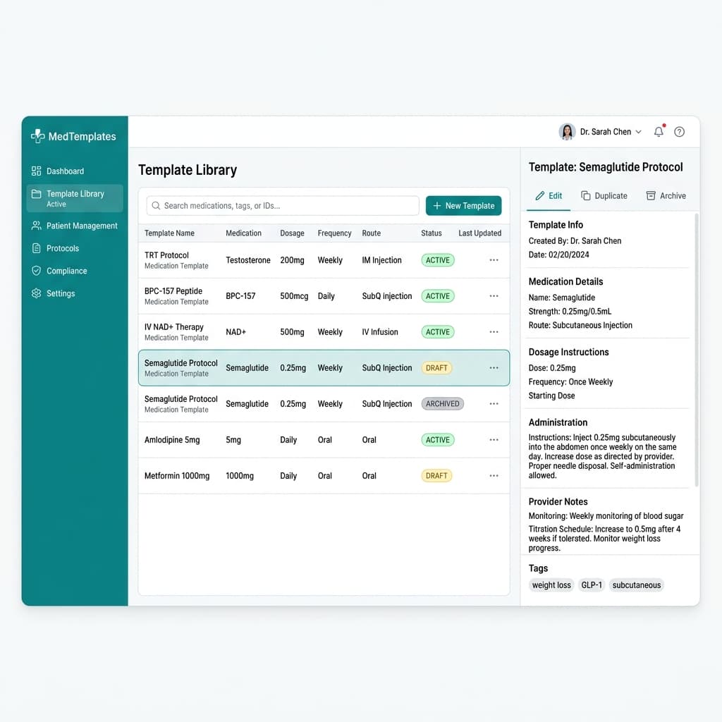 Medication templates directions library